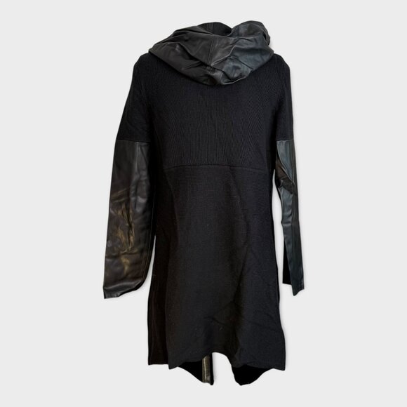 BLANKNYC Black Faux Leather Open Hooded Cardigan Size Large - Picture 4 of 6